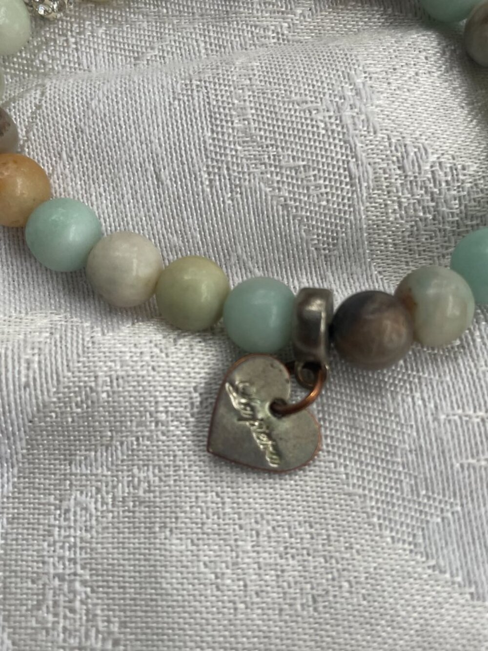 Amazonite stretch bead bracelet with a heart charm. Healing Bracelet 20 g - Picture 3 of 4